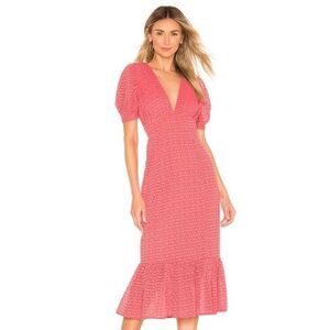 Tularosa Elliot Dress Coral Midi Ruffle Size Medium